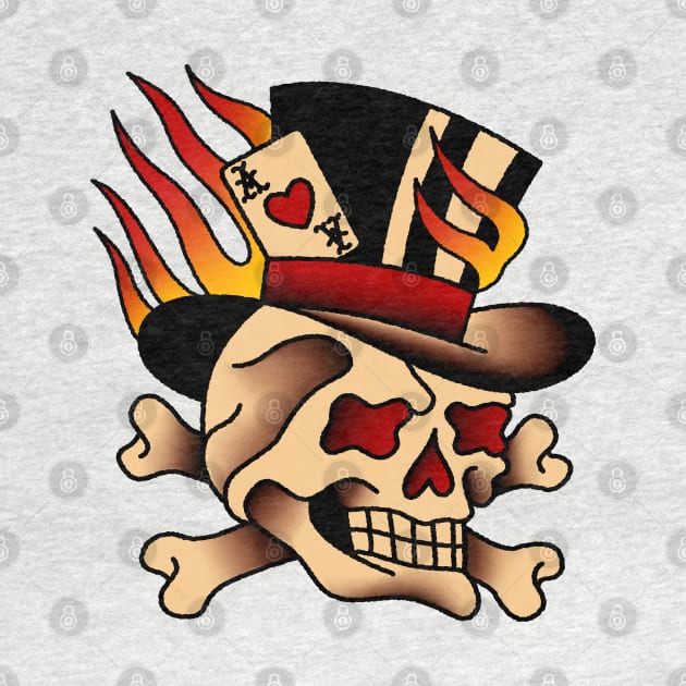 Flaming Top Hat Skull by OldSalt